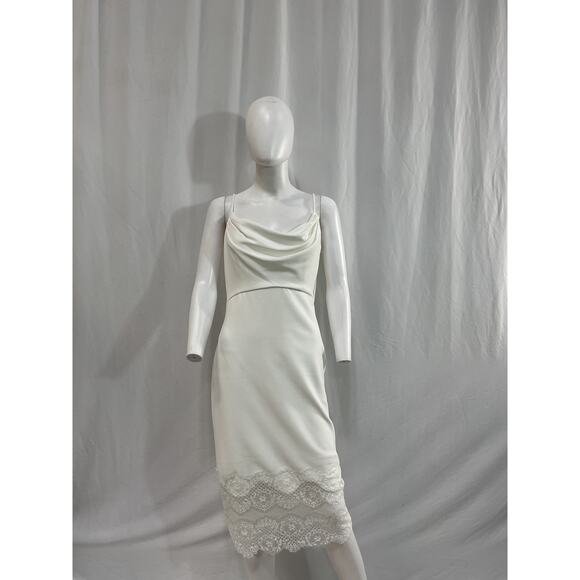 Tadashi Shoji 'Draped' White Sleeveless Lace-Trimmed Midi-Dress Size S - Picture 2 of 5